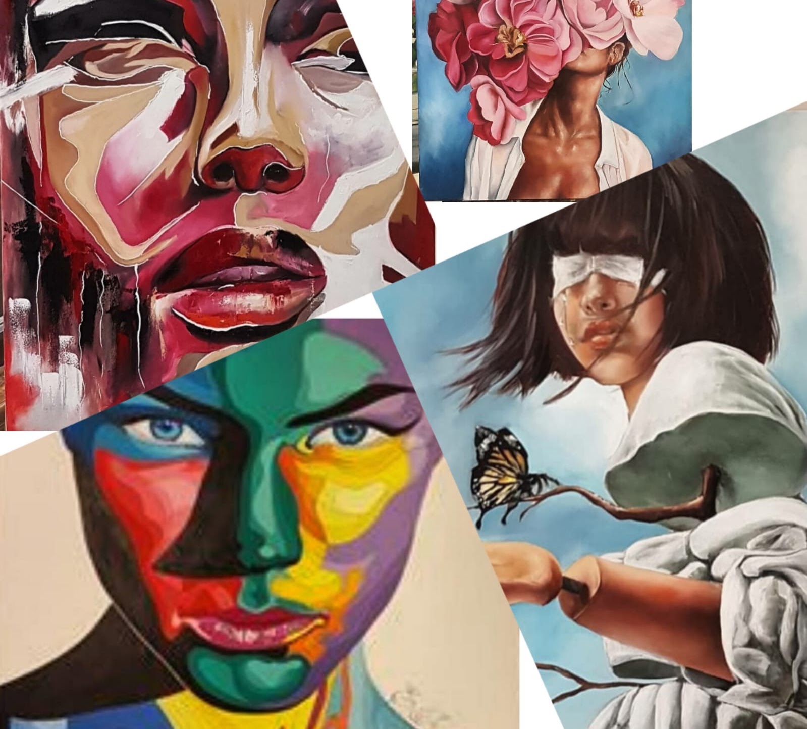 Bold colourful oil portrait paintings by students